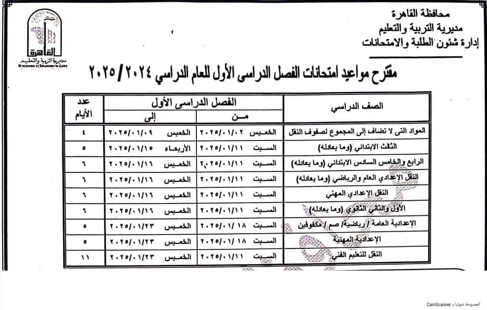 امتحانات القاهرة الترم الأول 2025