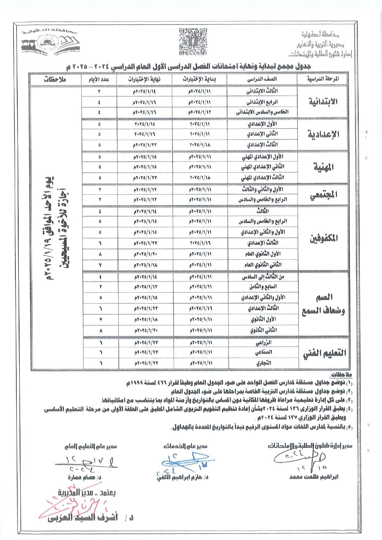 امتحانات نصف العام بالدقهلية 2025